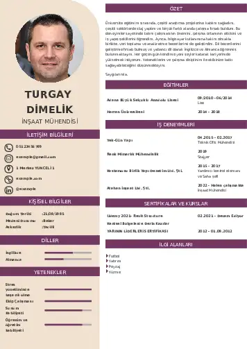 İnşaat Mühendisi Cv Örnekleri cv indir